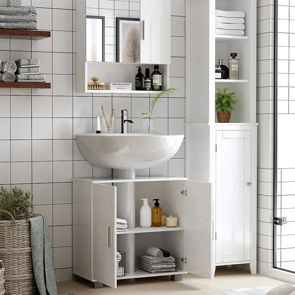 kleankin Armoire murale miroir de salle de bain - 2 portes, étagères, niche - dim. 54L x 15,2l x 55,3H cm - MDF blanc