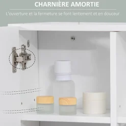 kleankin Armoire murale miroir de salle de bain - 2 portes, étagères, niche - dim. 54L x 15,2l x 55,3H cm - MDF blanc