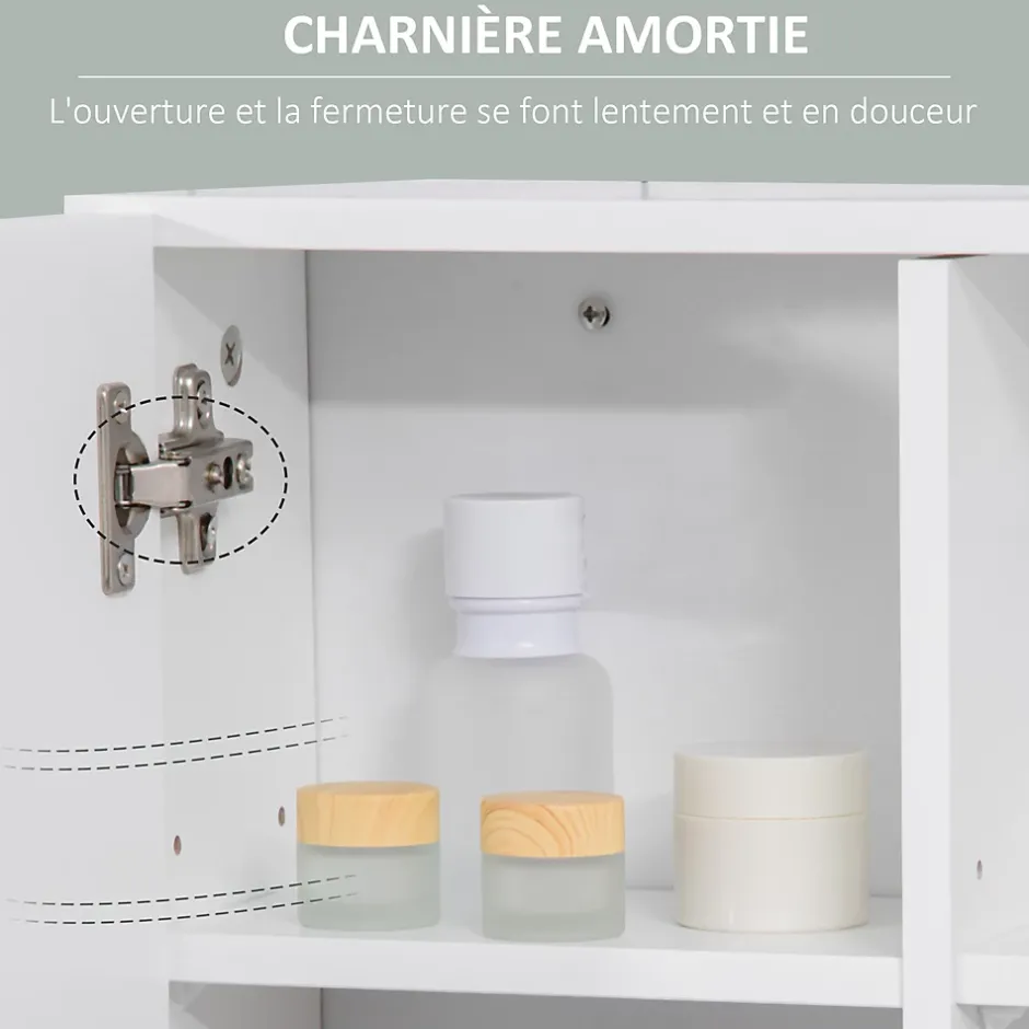 kleankin Armoire murale miroir de salle de bain - 2 portes, étagères, niche - dim. 54L x 15,2l x 55,3H cm - MDF blanc