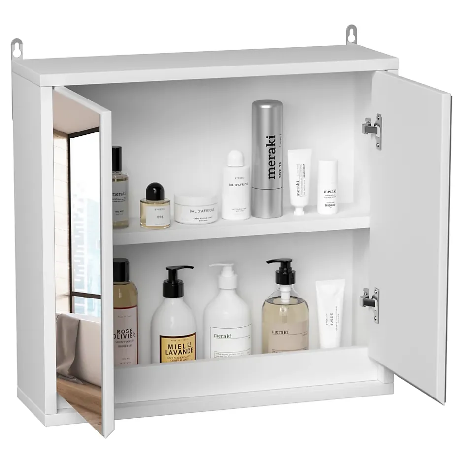 Homcom Armoire murale miroir salle de bain 2 étagères dim. 48L x 14l x 45H cm panneaux particules MDF blanc