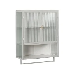 Okwish Armoire Murale Moderne avec Portes Vitrées et Porte-Serviettes, Meuble Mural avec Étagères - 60x23x78 cm - Blanc, Verre+Métal