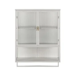 Okwish Armoire Murale Moderne avec Portes Vitrées et Porte-Serviettes, Meuble Mural avec Étagères - 60x23x78 cm - Blanc, Verre+Métal