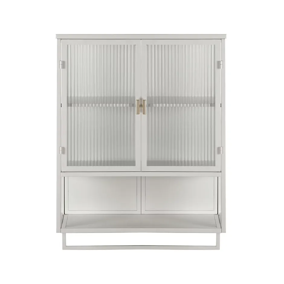 Okwish Armoire Murale Moderne avec Portes Vitrées et Porte-Serviettes, Meuble Mural avec Étagères - 60x23x78 cm - Blanc, Verre+Métal