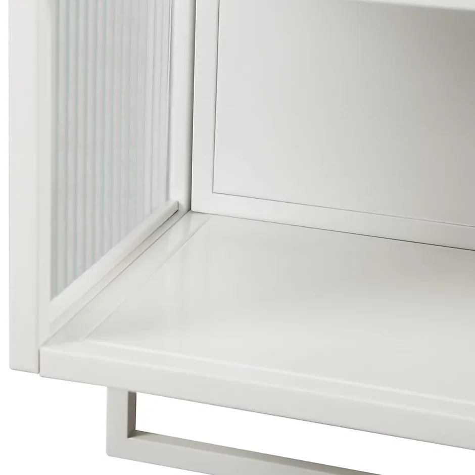 Okwish Armoire Murale Moderne avec Portes Vitrées et Porte-Serviettes, Meuble Mural avec Étagères - 60x23x78 cm - Blanc, Verre+Métal