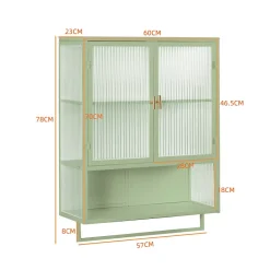 Okwish Armoire Murale Moderne avec Portes Vitrées et Porte-Serviettes, Meuble Mural avec Étagères - 60x23x78 cm - Vert, Verre+Métal* Armoire De Salle De Bains