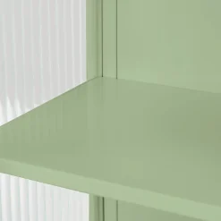Okwish Armoire Murale Moderne avec Portes Vitrées et Porte-Serviettes, Meuble Mural avec Étagères - 60x23x78 cm - Vert, Verre+Métal* Armoire De Salle De Bains