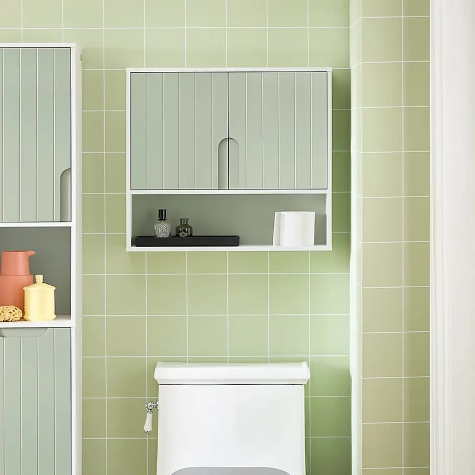 Sobuy Armoire Murale, Placard de Rangement, avec 2 Portes, BZR140-GR,