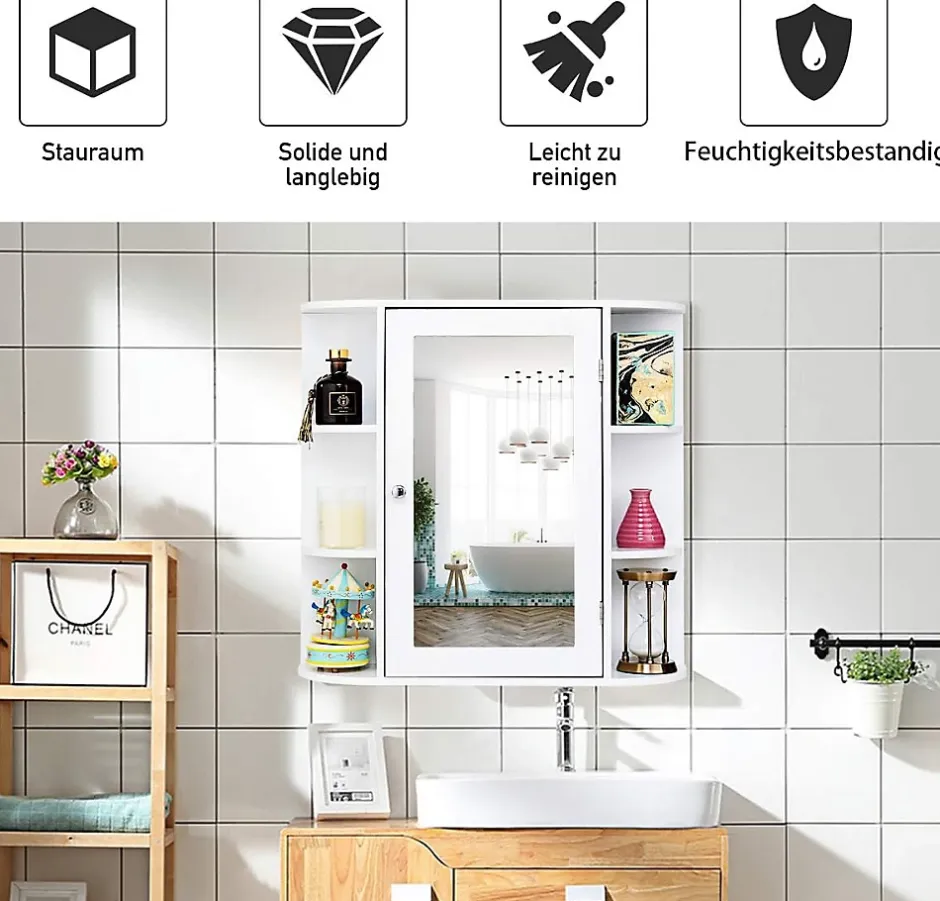 Giantex Armoire Murale pour Salle de Bain 65 x 17 x 63CM Blanc