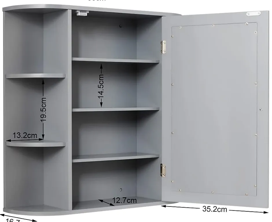 Giantex Armoire Murale pour Salle de Bain 10 Etageres avec Miroir Plusieurs Tablettes de Differentes Tailles 65 x 17 x 63CM Gris* Meuble De Salle De Bains Faible Profondeur|Armoire De Salle De Bains