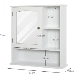 kleankin Armoire murale salle de bain armoire à glace placard de rangement toilettes 1 porte niche + étagères latérales MDF blanc* Armoire De Salle De Bains
