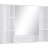 kleankin Armoire murale salle de bain avec miroir - 7 niches, étagère - 100 x 15 x 70 cm - MDF blanc* Armoire De Toilette