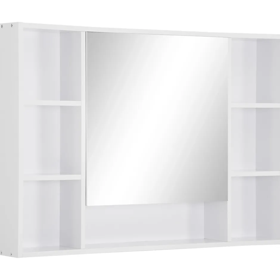 kleankin Armoire murale salle de bain avec miroir - 7 niches, étagère - 100 x 15 x 70 cm - MDF blanc* Armoire De Toilette