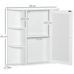 ProximaX Armoire murale salle de bain blanche avec miroir, 8 compartiments, meuble suspendu multifonction, 66 x 17 x 63 cm