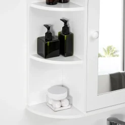 ProximaX Armoire murale salle de bain blanche avec miroir, 8 compartiments, meuble suspendu multifonction, 66 x 17 x 63 cm