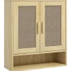 Homcom Armoire murale salle de bain WC style bohème - 2 portes, étagère, niche - effet rotin bois clair* Armoire De Salle De Bains