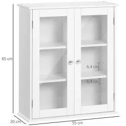 kleankin Armoire murale salle de bain 2 portes vitrées 2 étagères 55 x 20 x 65 cm blanc* Armoire De Salle De Bains