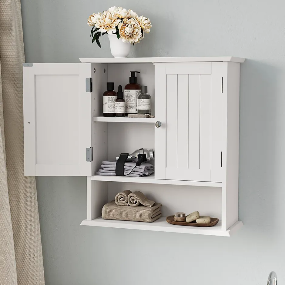 ProximaX Armoire murale salle de bain blanche à double porte, armoire à pharmacie avec étagères réglables, multi-usage