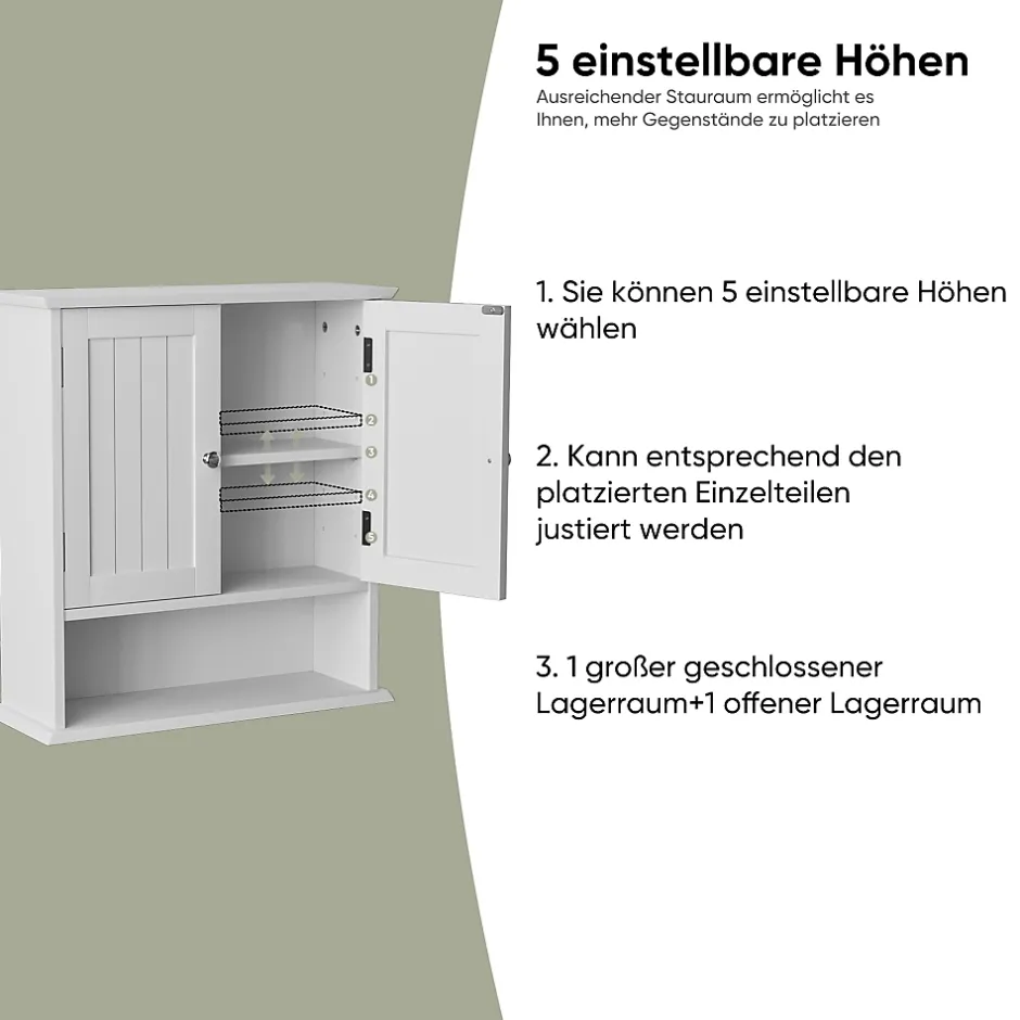 ProximaX Armoire murale salle de bain blanche à double porte, armoire à pharmacie avec étagères réglables, multi-usage