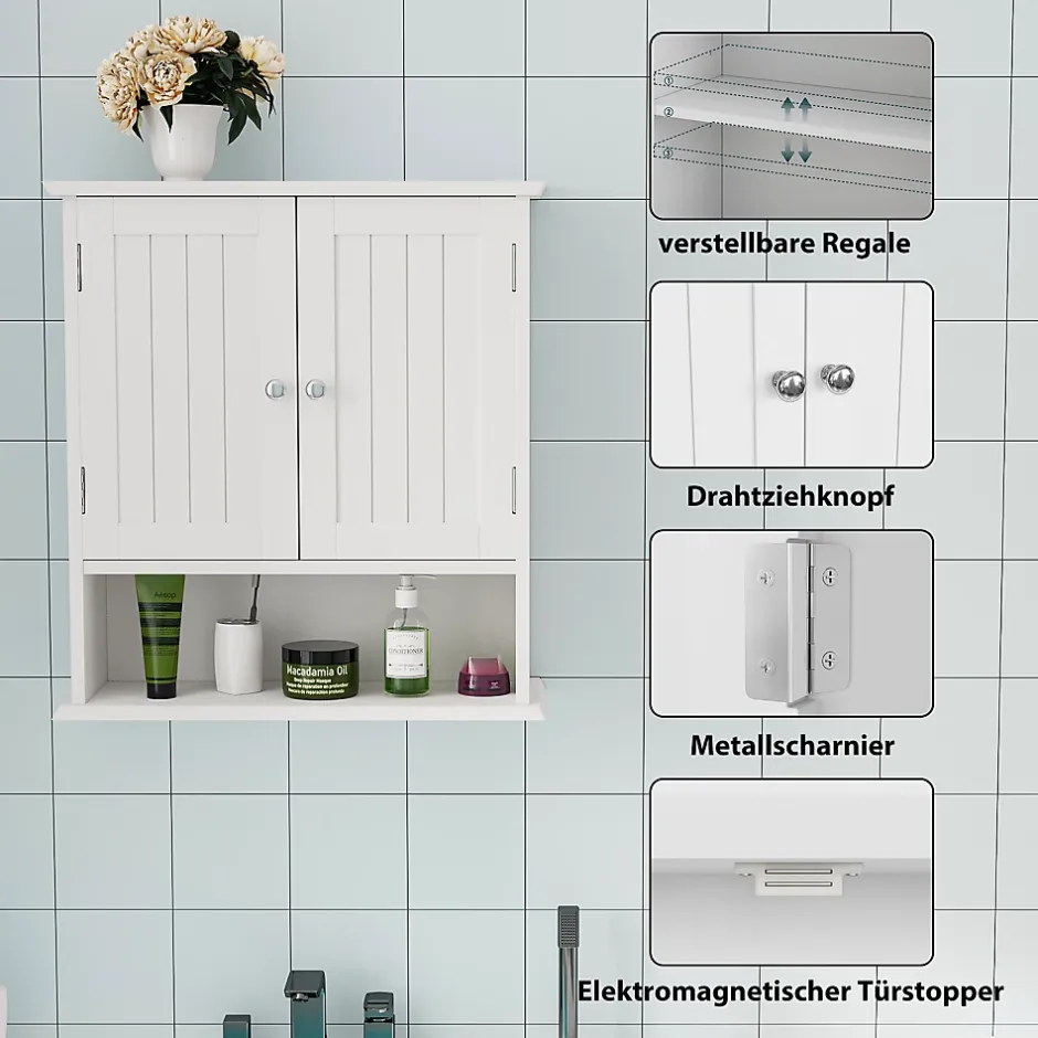 ProximaX Armoire murale salle de bain blanche à double porte, armoire à pharmacie avec étagères réglables, multi-usage