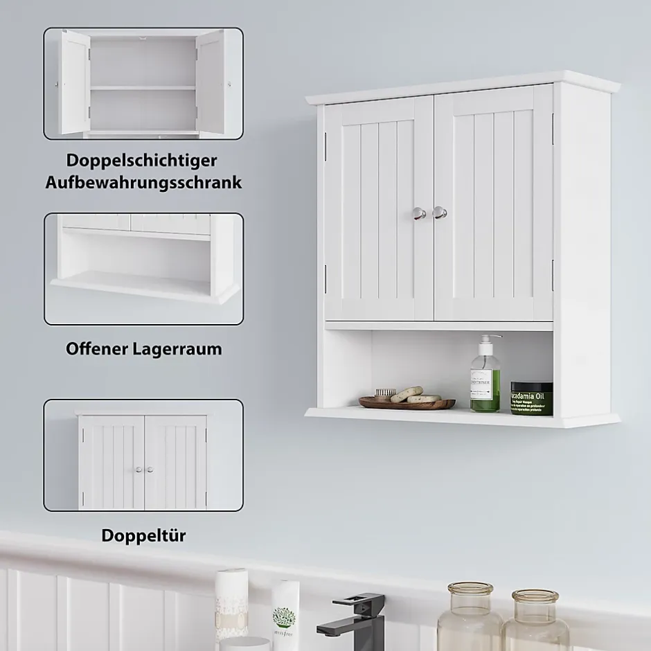 ProximaX Armoire murale salle de bain blanche à double porte, armoire à pharmacie avec étagères réglables, multi-usage