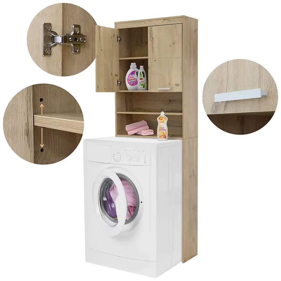 Ml-Design Armoire pour machine à laver 63x24x187 cm armoire haute MDF chêne salle de bain* Ensemble Meuble De Salle De Bains