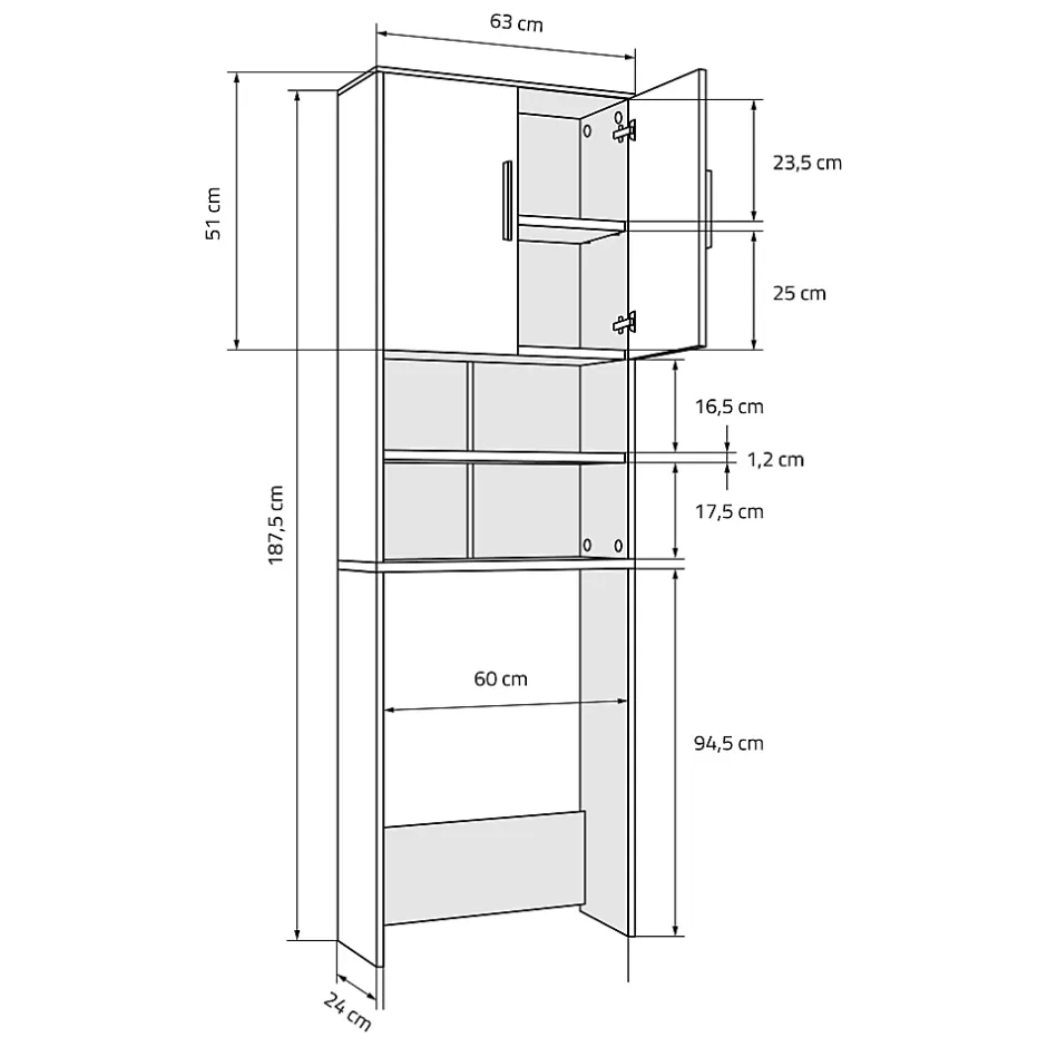 Ml-Design Armoire pour machine à laver 63x24x187 cm armoire haute MDF chêne salle de bain* Ensemble Meuble De Salle De Bains