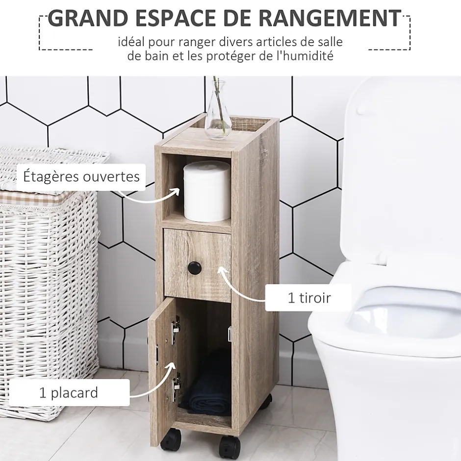 kleankin Armoire pour papier toilette - porte-papier toilette - 3 niveaux + sortie papier - aspect chêne clair