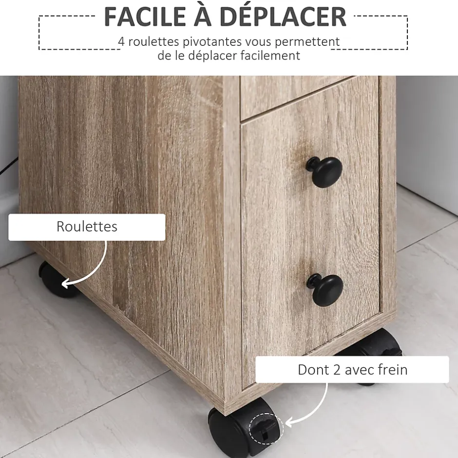 kleankin Armoire pour papier toilette - porte-papier toilette - 3 niveaux + sortie papier - aspect chêne clair