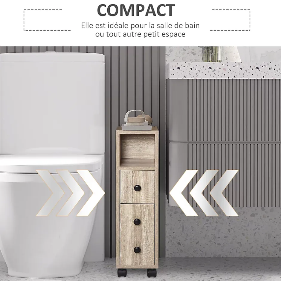kleankin Armoire pour papier toilette - porte-papier toilette - 3 niveaux + sortie papier - aspect chêne clair
