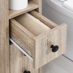kleankin Armoire pour papier toilette - porte-papier toilette - 3 niveaux + sortie papier - aspect chêne clair