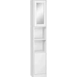 kleankin Armoire salle de bain, meuble de rangement colonne avec miroir, 2 portes, étagères réglables, 30x28x170cm, blanc* Colonne De Salle De Bains
