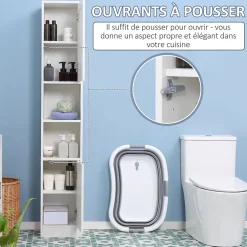 kleankin Armoire salle de bain, meuble de rangement colonne avec miroir, 2 portes, étagères réglables, 30x28x170cm, blanc* Colonne De Salle De Bains