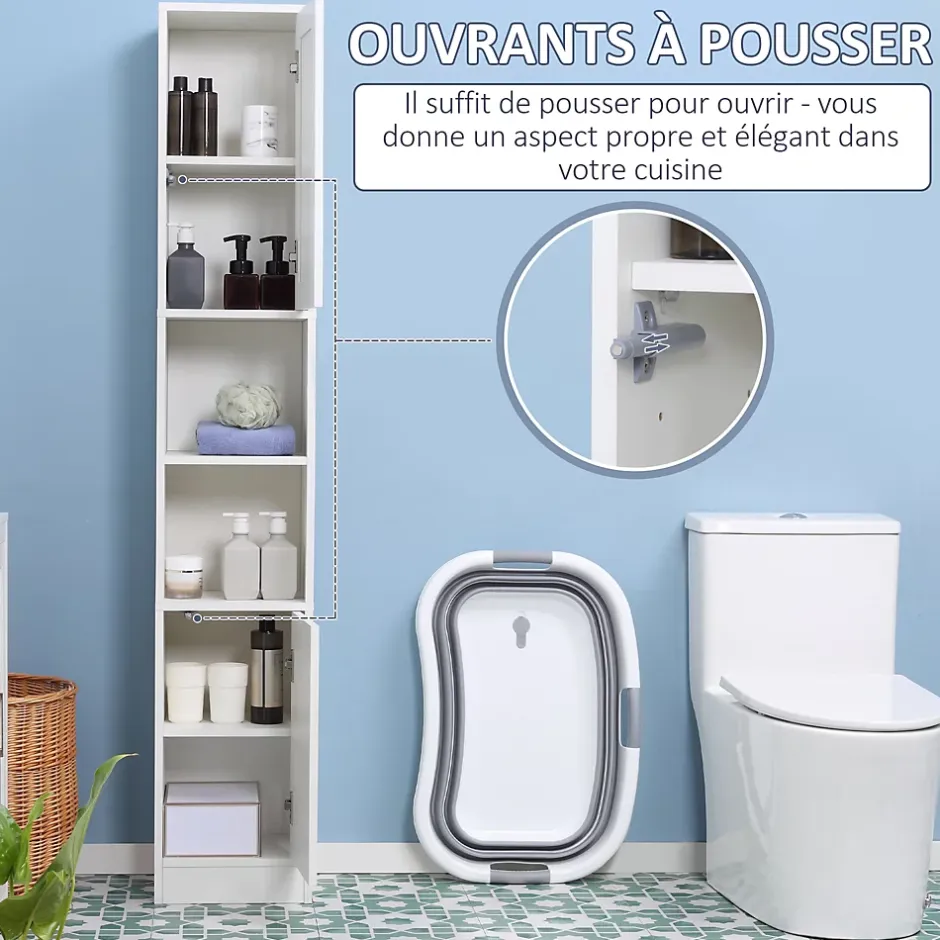 kleankin Armoire salle de bain, meuble de rangement colonne avec miroir, 2 portes, étagères réglables, 30x28x170cm, blanc* Colonne De Salle De Bains