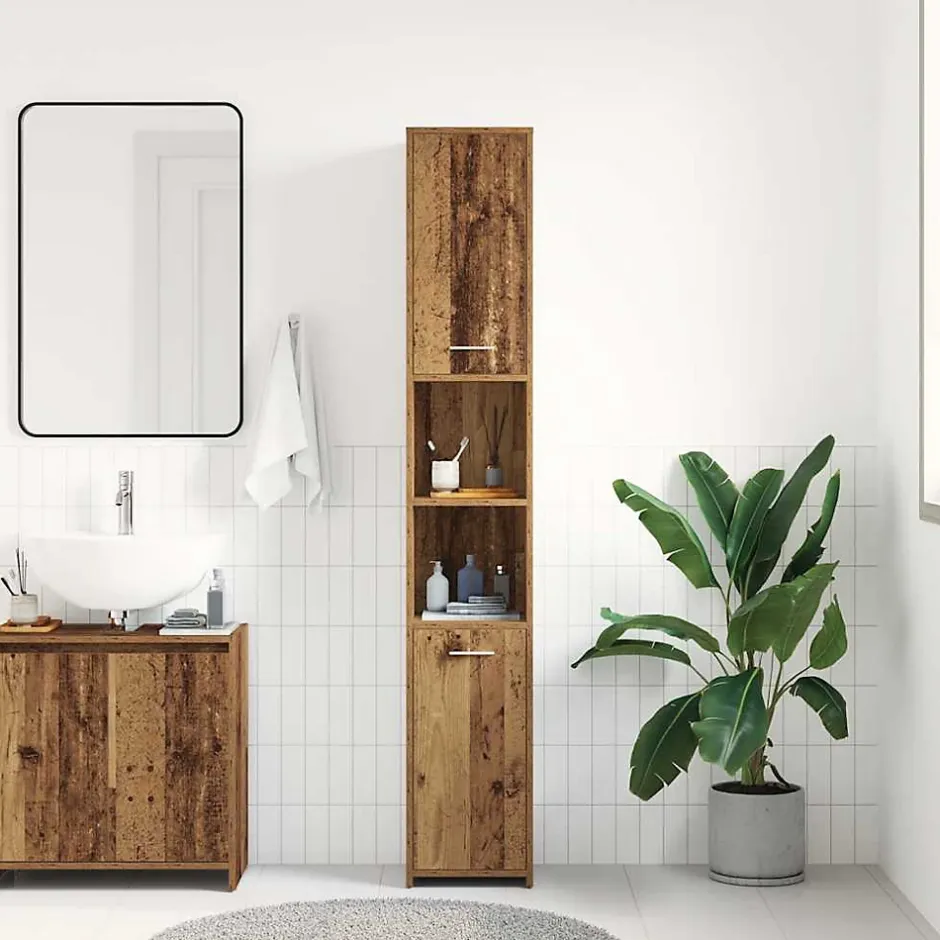 Vidaxl Armoire salle de bain vieux bois 30x30x183,5 cm bois ingénierie