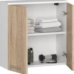 Akord Furniture Factory Armoire salle de bains AKORD FIN Meuble Haut Suspendue Blanche 60 cm 2 portes façade Chêne Sonoma 2 étagères 60x22,5x60 cm* Meuble De Salle De Bains Faible Profondeur|Armoire De Salle De Bains