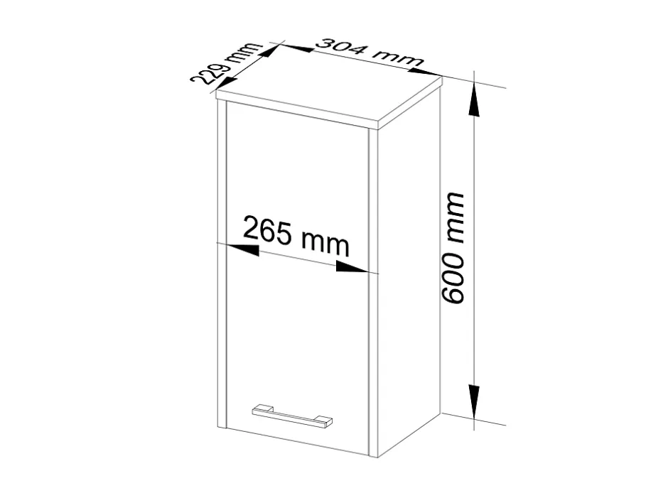 Akord Furniture Factory Armoire salle de bains AKORD FIN Meuble Haut Suspendue Blanche 30 cm 1 porte façade Blanche 2 étagères 30x22,5x60 cm