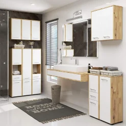 Akord Furniture Factory Armoire salle de bains AKORD FIN accr. au mur Chêne Artisan 60 cm 2 portes façade Blanche 2 étagères 60x22,5x60 cm* Armoire De Salle De Bains