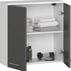 Akord Furniture Factory Armoire salle de bains AKORD FIN Meuble Haut Suspendue Blanche 60 cm 2 portes façade Gris Graphite 2 étagères 60x22,5x60 cm* Armoire De Salle De Bains
