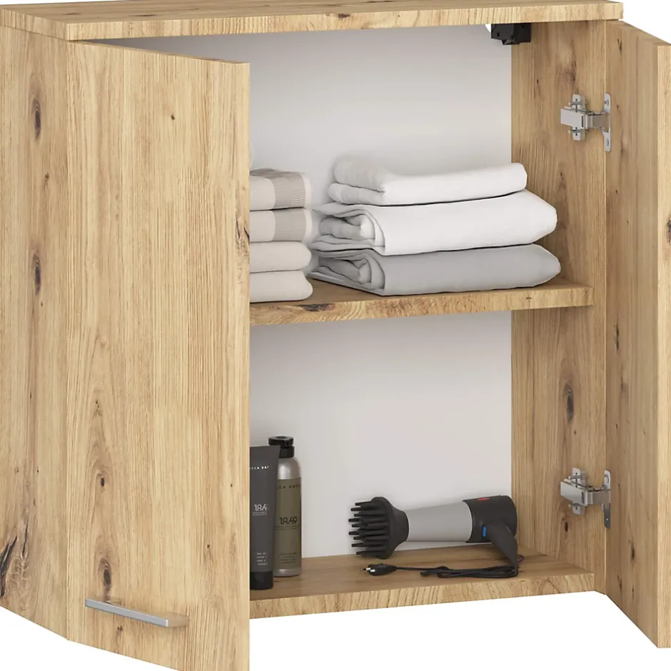Akord Furniture Factory Armoire salle de bains AKORD FIN accr. au mur Chêne Artisan 60 cm 2 portes façade Chêne Artisan 2 étagères 60x22,5x60 cm* Armoire De Salle De Bains