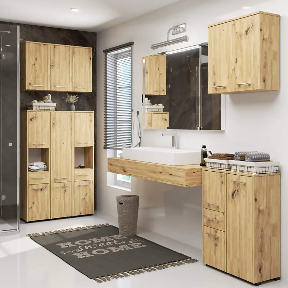 Akord Furniture Factory Armoire salle de bains AKORD FIN accr. au mur Chêne Artisan 60 cm 2 portes façade Chêne Artisan 2 étagères 60x22,5x60 cm* Armoire De Salle De Bains