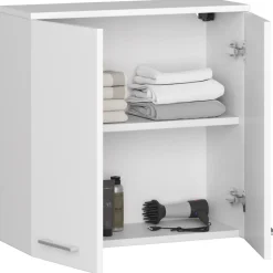 Akord Furniture Factory Armoire salle de bains AKORD FIN Meuble Haut Suspendue Blanche 60 cm 2 portes façade Blanche 2 étagères 60x22,5x60 cm* Meuble De Salle De Bains Faible Profondeur|Armoire De Salle De Bains