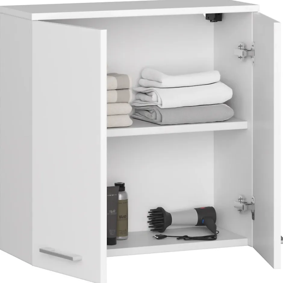 Akord Furniture Factory Armoire salle de bains AKORD FIN Meuble Haut Suspendue Blanche 60 cm 2 portes façade Blanche 2 étagères 60x22,5x60 cm* Meuble De Salle De Bains Faible Profondeur|Armoire De Salle De Bains