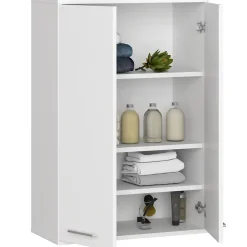 Akord Furniture Factory Armoire salle de bains suspendue AKORD FIN Blanche 64 cm 2 portes pleine Blanche 4 étagères 64x30x94 cm