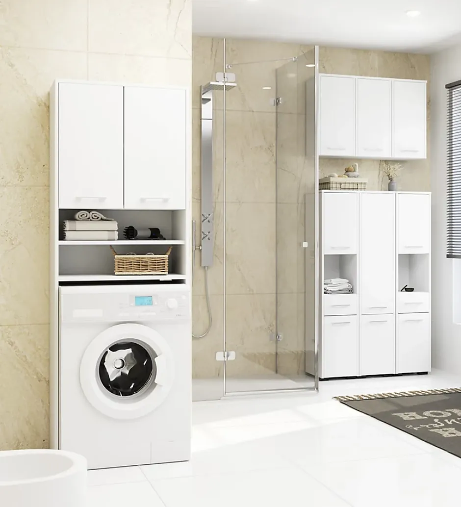 Akord Furniture Factory Armoire salle de bains suspendue AKORD FIN Blanche 64 cm 2 portes pleine Blanche 4 étagères 64x30x94 cm