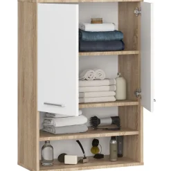 Akord Furniture Factory Armoire salle de bains suspendue AKORD FIN Chêne Sonoma 64 cm 2 portes façade Blanche 4 étagères 64x30x94 cm* Armoire De Salle De Bains