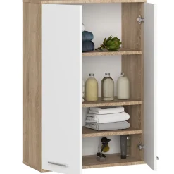 Akord Furniture Factory Armoire salle de bains suspendue AKORD FIN Chêne Sonoma 64 cm 2 portes pleine Blanche 4 étagères 64x30x94 cm