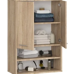 Akord Furniture Factory Armoire salle de bains suspendue AKORD FIN Chêne Sonoma 64 cm 2 portes façade Chêne Sonoma 4 étagères 64x30x94 cm* Armoire De Salle De Bains