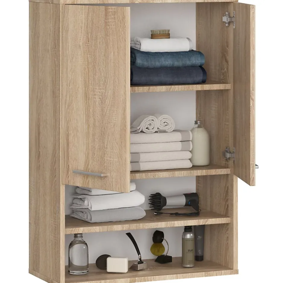 Akord Furniture Factory Armoire salle de bains suspendue AKORD FIN Chêne Sonoma 64 cm 2 portes façade Chêne Sonoma 4 étagères 64x30x94 cm* Armoire De Salle De Bains