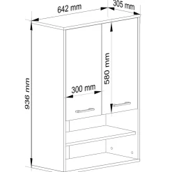 Akord Furniture Factory Armoire salle de bains suspendue AKORD FIN Chêne Sonoma 64 cm 2 portes façade Chêne Sonoma 4 étagères 64x30x94 cm* Armoire De Salle De Bains