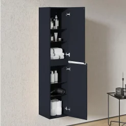 Bernstein Armoire suspendue Colonne de rangement 35x170x35cm (LxHxP) Bleu nuit mat poignée métal Chrome, Garantie 5 ans - LAVOA